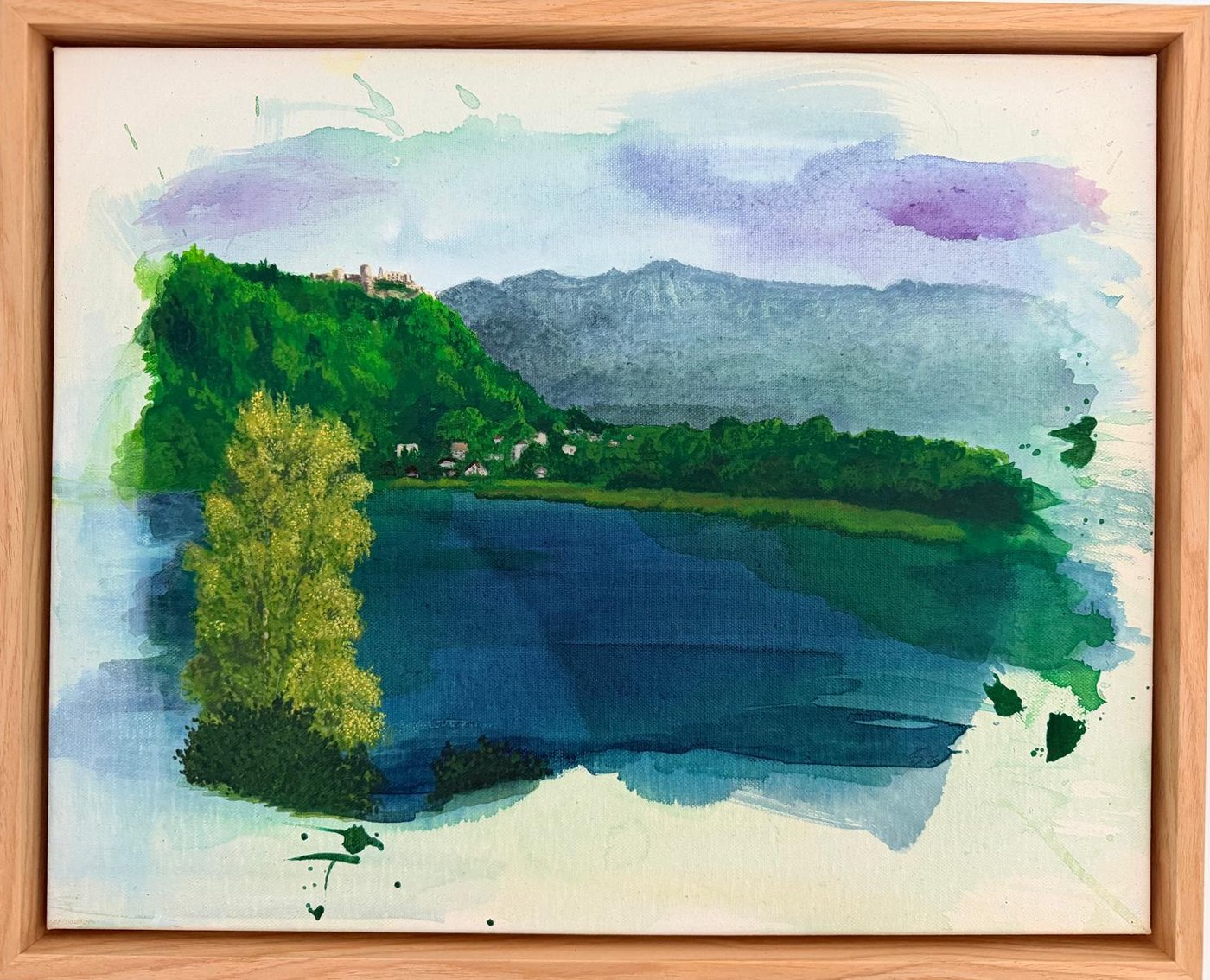 Ossiachersee I – Acrylbild von Katja Schmalzl mit Blick auf Burg Landskron und den See
